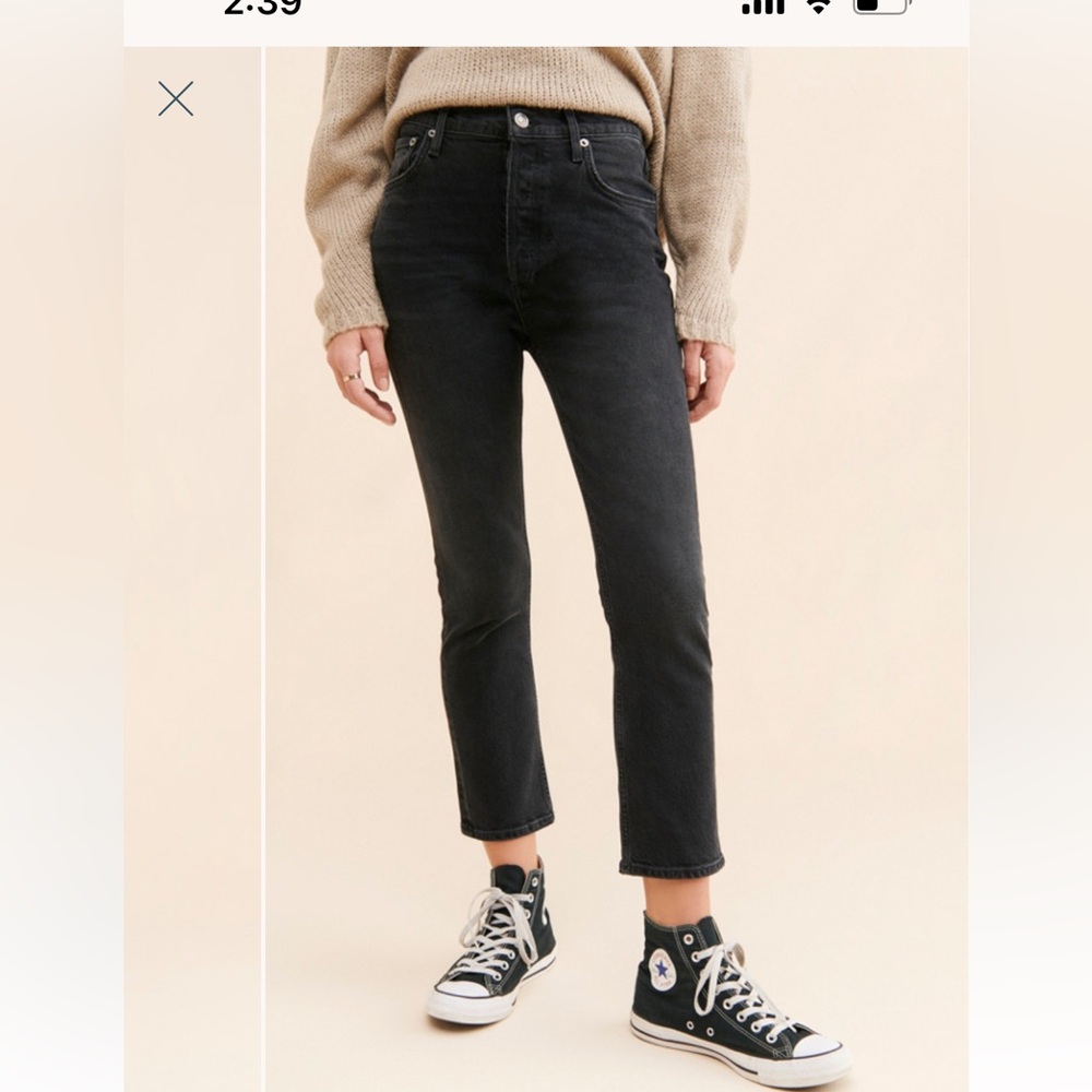 AGOLDE Riley Cropped Slim Black Jeans 25 Washed Black